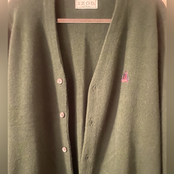 Izod Vintage Men's (Medium) Dark Green Eclectic Grandpa Preppy Cardigan Sweater - Picture 10 of 12